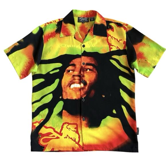 Bob Marley Vintage Black Dragonfly Button Front Short Sleeve Shirt Size Medium - Picture 1 of 10